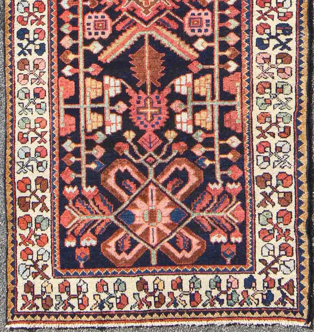 Keivan Woven Arts, H - 501 - 6, 1950's Semi Antique Hamadan Rug. Semi Antique Hamedan rug in midnight blue, red, green and brown, rug h - 501 - 6,/ Hamedan, circa 1950 This Semi Antique Hamadan gallery rug (circa 1950's) features a unique blend of colors an... - Keivan Woven ArtsH - 501 - 6 - 1366Rug