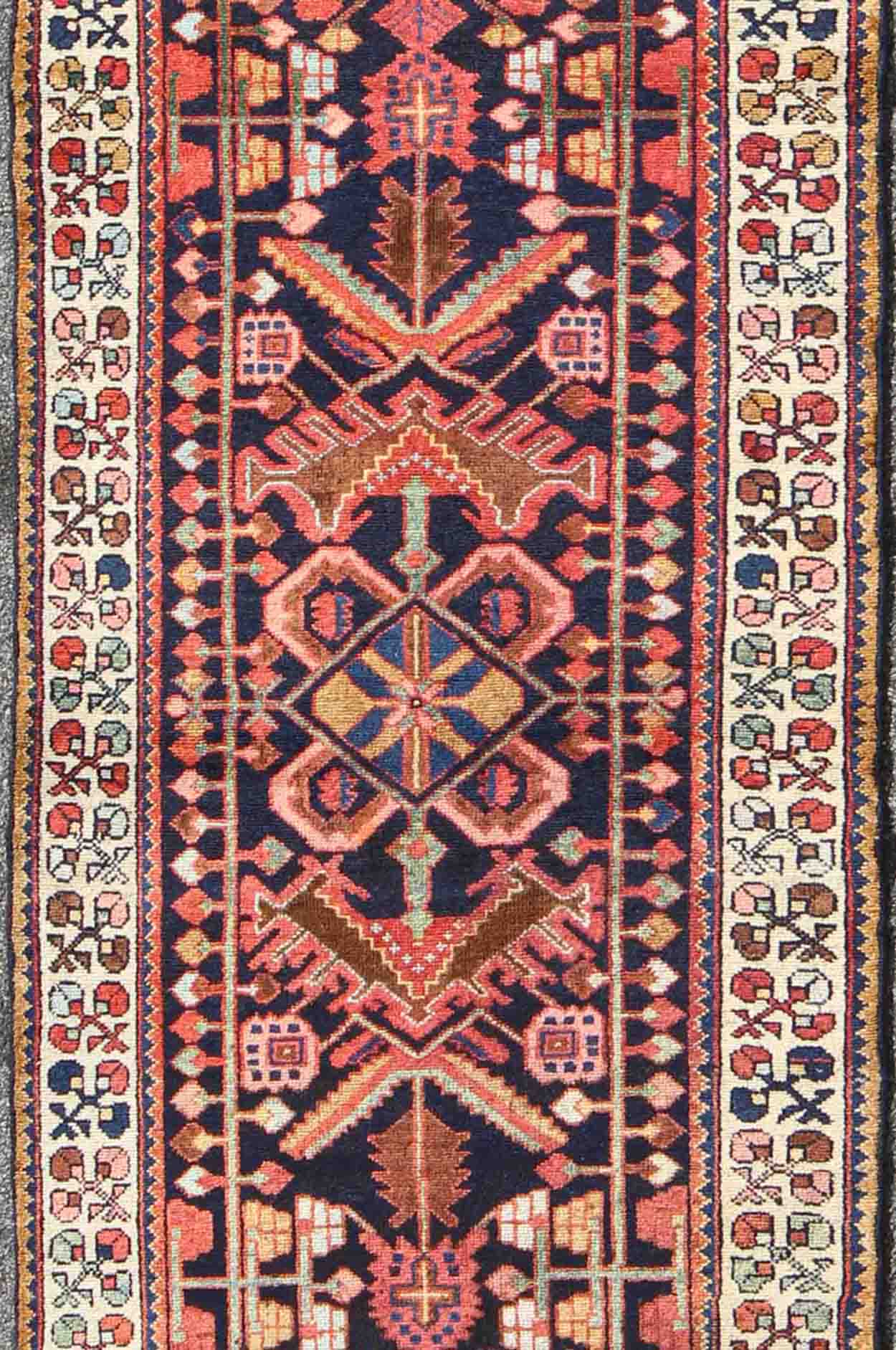 Keivan Woven Arts, H - 501 - 6, 1950's Semi Antique Hamadan Rug. Semi Antique Hamedan rug in midnight blue, red, green and brown, rug h - 501 - 6,/ Hamedan, circa 1950 This Semi Antique Hamadan gallery rug (circa 1950's) features a unique blend of colors an... - Keivan Woven ArtsH - 501 - 6 - 1366Rug