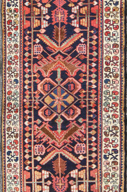 Keivan Woven Arts, H - 501 - 6, 1950's Semi Antique Hamadan Rug. Semi Antique Hamedan rug in midnight blue, red, green and brown, rug h - 501 - 6,/ Hamedan, circa 1950 This Semi Antique Hamadan gallery rug (circa 1950's) features a unique blend of colors an... - Keivan Woven ArtsH - 501 - 6 - 1366Rug