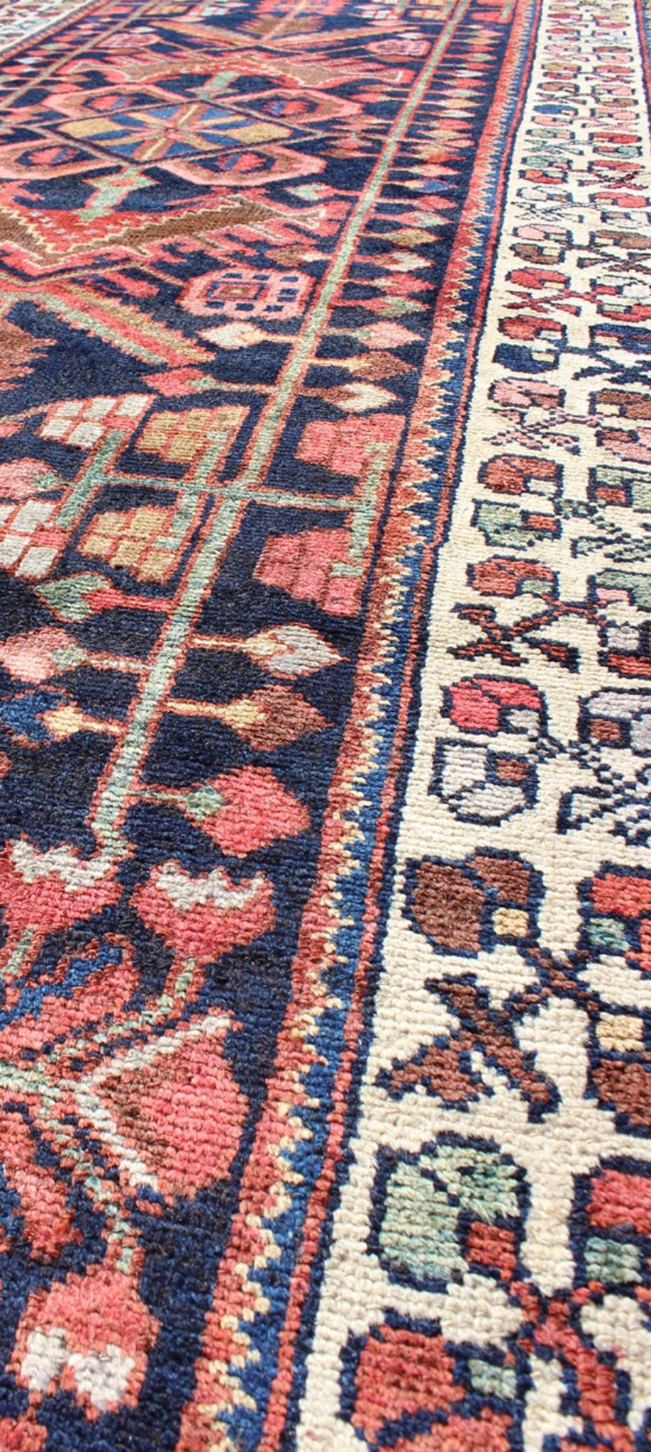 Keivan Woven Arts, H - 501 - 6, 1950's Semi Antique Hamadan Rug. Semi Antique Hamedan rug in midnight blue, red, green and brown, rug h - 501 - 6,/ Hamedan, circa 1950 This Semi Antique Hamadan gallery rug (circa 1950's) features a unique blend of colors an... - Keivan Woven ArtsH - 501 - 6 - 1366Rug