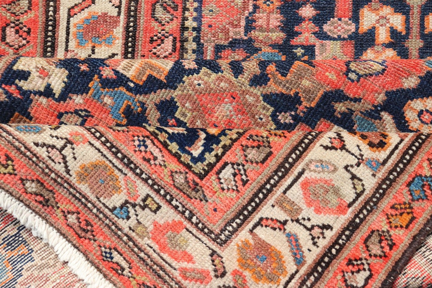 Early 20th Century Antique Malayer long Runner Rug in Blue, Orange and Brown Measures: 3'4 x 16'10 Keivan Woven Arts - Rug/H - 510 - 01, antique Malayer, antique Malayer runner. This magnificent antique Malayer runner (circa 1910) bears a be... - Keivan Woven ArtsH - 510 - 01 - 2275Rug