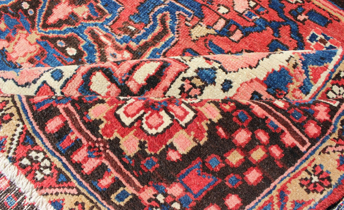 Keivan Woven Arts, H - 610 - 04, 1950's Semi - Antique Heriz Rug with stylized medallion design in red and blue, rug h - 610 - 04, country of origin / type: Iran / Heriz, circa 1950. This magnificent antique Persian Heriz carpet from the mid - 20th century ... - Keivan Woven ArtsH - 610 - 04 - 2159