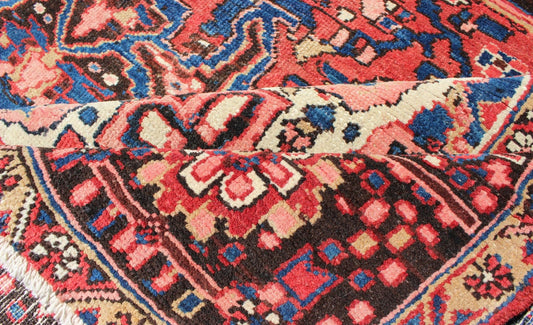 Keivan Woven Arts, H - 610 - 04, 1950's Semi - Antique Heriz Rug with stylized medallion design in red and blue, rug h - 610 - 04, country of origin / type: Iran / Heriz, circa 1950. This magnificent antique Persian Heriz carpet from the mid - 20th century ... - Keivan Woven ArtsH - 610 - 04 - 2159