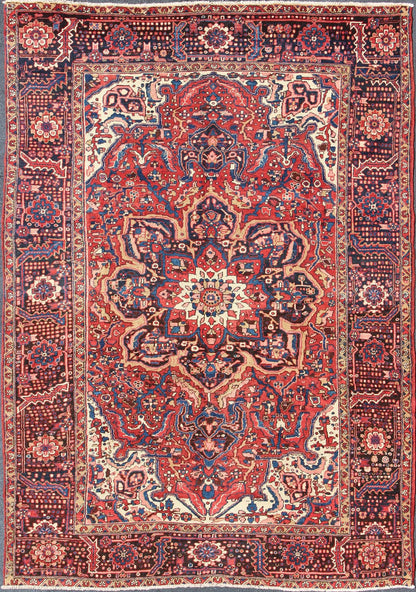 Keivan Woven Arts, H - 610 - 04, 1950's Semi - Antique Heriz Rug with stylized medallion design in red and blue, rug h - 610 - 04, country of origin / type: Iran / Heriz, circa 1950. This magnificent antique Persian Heriz carpet from the mid - 20th century ... - Keivan Woven ArtsH - 610 - 04 - 2159Rug