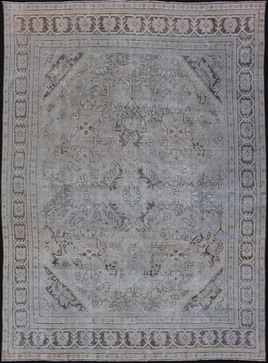 Vintage Persian Mahal Rug with Sub - Geometric Design With Small Medallion Keivan Woven Arts / Country of origin: Iran; Type: Mahal; Design: Diamond Medallion, Floral Medallion; Keivan Woven Arts: Rug H - 701 - 03. Measures: 7'0 x 9'11 This vintag... - Keivan Woven ArtsH - 701 - 03 - 1269Rug