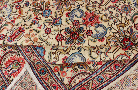 Vintage Persian Tabriz Rug with Vivid, Traditional Colors and All - Over Design This Persian carpet features vivid, traditional colors and an all - over design set on an ivory background. Measures: 8.4 x 11.8. - Keivan Woven ArtsH - 701 - 22 - 2263Rug