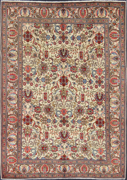 Vintage Persian Tabriz Rug with Vivid, Traditional Colors and All - Over Design This Persian carpet features vivid, traditional colors and an all - over design set on an ivory background. Measures: 8.4 x 11.8. - Keivan Woven ArtsH - 701 - 22 - 2263Rug