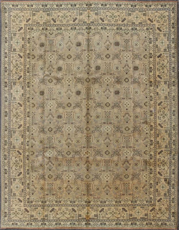 Vintage Persian Tabriz Rug with all over design in light colors, rug H - 702 - 09, Persian semi antique Tabriz. This lovely Mid - Century semi antique Persian Tabriz carpet bears an all - over sub - geometric design paired with a softly muted palette. Mea... - Keivan Woven ArtsH - 702 - 09 - 1217Rug