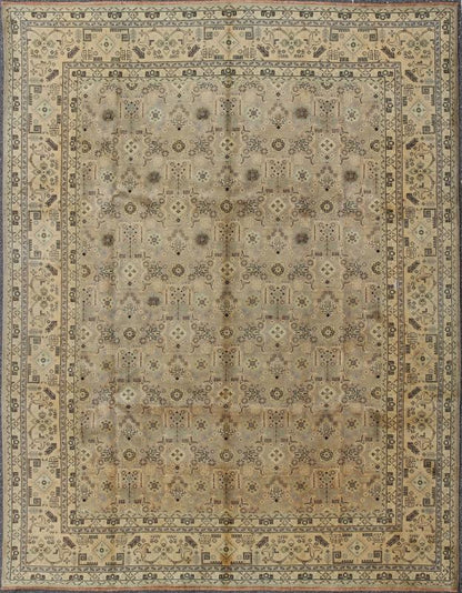 Vintage Persian Tabriz Rug with all over design in light colors, rug H - 702 - 09, Persian semi antique Tabriz. This lovely Mid - Century semi antique Persian Tabriz carpet bears an all - over sub - geometric design paired with a softly muted palette. Mea... - Keivan Woven ArtsH - 702 - 09 - 1217Rug