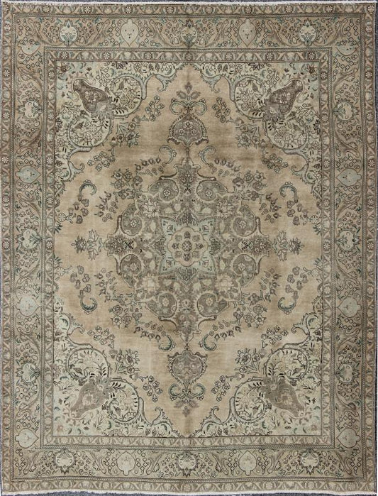 Vintage Muted Persian Tabriz Rug With Large Floral Medallion in Earthy Tones This mid - 20th century, handwoven vintage Persian Tabriz rug features an expansive all - over floral design. A beautifully drawn multi - tiered border surrounds the entirety... - Keivan Woven ArtsH - 702 - 11 - 3732Rug