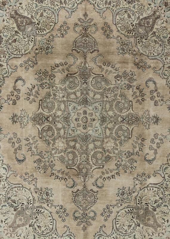 Vintage Muted Persian Tabriz Rug With Large Floral Medallion in Earthy Tones This mid - 20th century, handwoven vintage Persian Tabriz rug features an expansive all - over floral design. A beautifully drawn multi - tiered border surrounds the entirety... - Keivan Woven ArtsH - 702 - 11 - 3732Rug