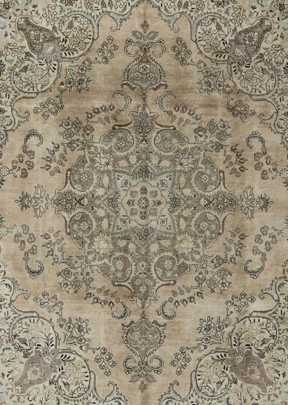 Vintage Muted Persian Tabriz Rug With Large Floral Medallion in Earthy Tones This mid - 20th century, handwoven vintage Persian Tabriz rug features an expansive all - over floral design. A beautifully drawn multi - tiered border surrounds the entirety... - Keivan Woven ArtsH - 702 - 11 - 3732Rug