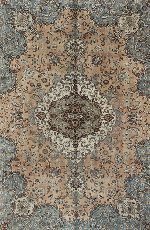 Keivan Woven Arts, H - 703 - 04, 1930s Antique Tabriz Rug - This 1940's hand - knotted Semi Antique Tabriz carpet features an elaborate medallion and intricate design in blue - gray, camel, brown, and beige. 9'3 X 12'7 - Keivan Woven ArtsH - 703 - 04 - 4024Rug