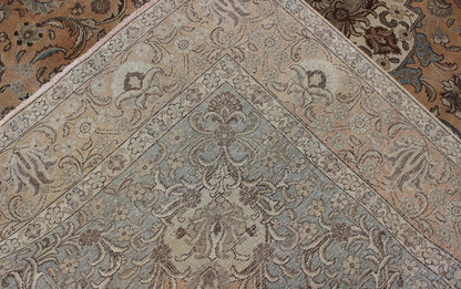 Keivan Woven Arts, H - 703 - 04, 1930s Antique Tabriz Rug - This 1940's hand - knotted Semi Antique Tabriz carpet features an elaborate medallion and intricate design in blue - gray, camel, brown, and beige. 9'3 X 12'7 - Keivan Woven ArtsH - 703 - 04 - 4024Rug
