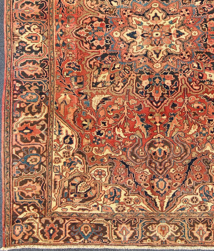 Vintage Persian Heriz With Large Medallion in Soft Red, Navy Blue, Light Blue and Cream Colors H - 711 - 03 Vintage Persian heriz. Layered Medallion design Heriz vintage rug in multi - colors. This vintage Persian Heriz , from Azerbaijan in northwest Ira... - Keivan Woven ArtsH - 711 - 03 - 2175Rug