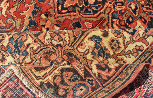 Vintage Persian Heriz With Large Medallion in Soft Red, Navy Blue, Light Blue and Cream Colors H - 711 - 03 Vintage Persian heriz. Layered Medallion design Heriz vintage rug in multi - colors. This vintage Persian Heriz , from Azerbaijan in northwest Ira... - Keivan Woven ArtsH - 711 - 03 - 2175Rug