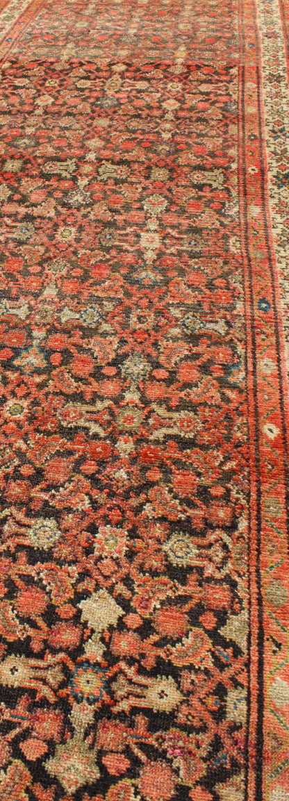 Antique Early 20th Century Persian Herati Design Malayer Runner in Brown, light green, ivory & rust. Malayer antique Persian runner H - 711 - 21, kwarugs. This antique Malayer runner (circa 1900) bears a beautiful, all - over sub geometric design pair... - Keivan Woven ArtsH - 711 - 21 - 291Rug