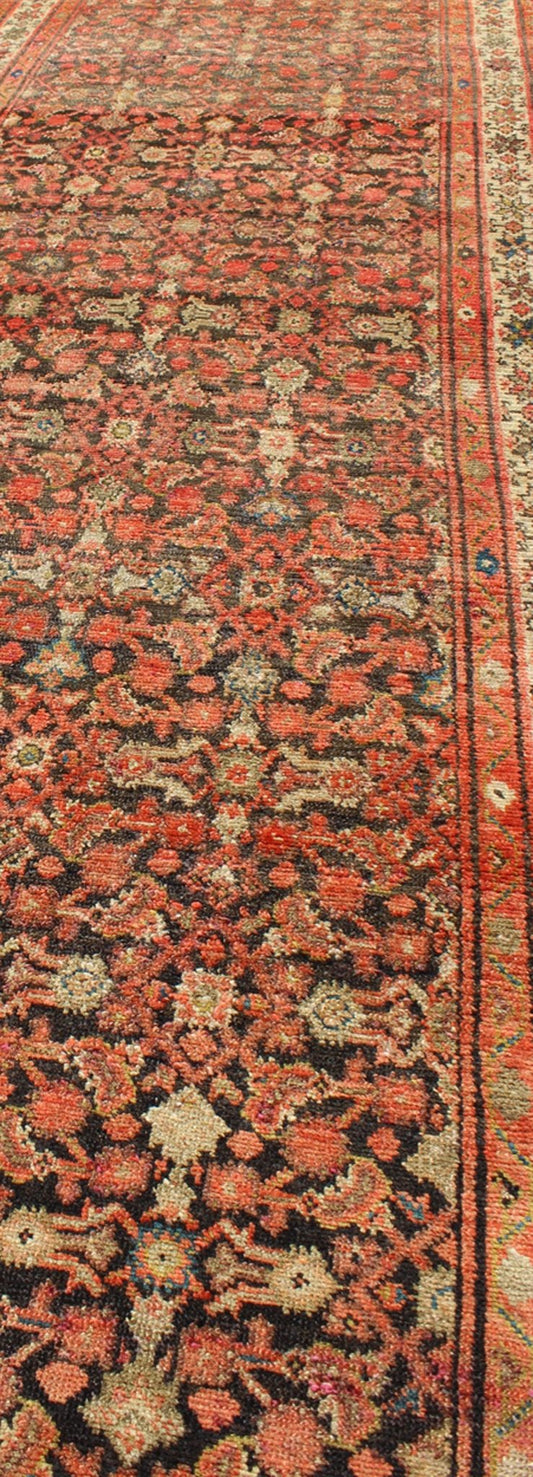 Antique Early 20th Century Persian Herati Design Malayer Runner in Brown, light green, ivory & rust. Malayer antique Persian runner H - 711 - 21, kwarugs. This antique Malayer runner (circa 1900) bears a beautiful, all - over sub geometric design pair... - Keivan Woven ArtsH - 711 - 21 - 291Rug