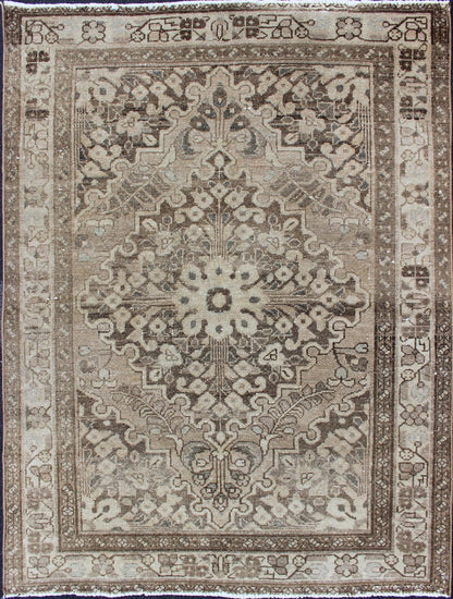 Earth Tone and Neutral Tone Vintage Persian Lilihan Rug with Medallion Vintage Persian Lilihan rug with center medallion in neutral tones, Keivan Woven Arts / rug h - 711 - 39, country of origin / type: Iran / Lilihan, circa 1950 This spectacula... - Keivan Woven ArtsH - 711 - 39 - 1297Rug