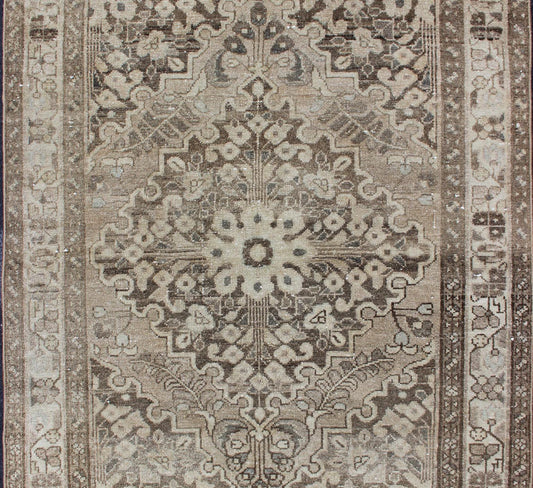 Earth Tone and Neutral Tone Vintage Persian Lilihan Rug with Medallion Vintage Persian Lilihan rug with center medallion in neutral tones, Keivan Woven Arts / rug h - 711 - 39, country of origin / type: Iran / Lilihan, circa 1950 This spectacula... - Keivan Woven ArtsH - 711 - 39 - 1297Rug