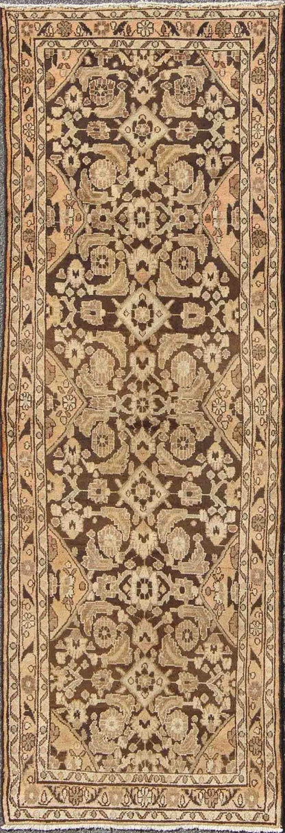 Vintage Hamedan with Intricate Flowers and Vines in Earth Tones This magnificent Hamedan features beautiful earth colors and tones. The border consists of intricate flowers connected by vines. The main part of the rug has a wonderful pattern con... - Keivan Woven ArtsH - 903 - 08 - 2376Rug
