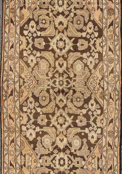 Vintage Hamedan with Intricate Flowers and Vines in Earth Tones This magnificent Hamedan features beautiful earth colors and tones. The border consists of intricate flowers connected by vines. The main part of the rug has a wonderful pattern con... - Keivan Woven ArtsH - 903 - 08 - 2376Rug