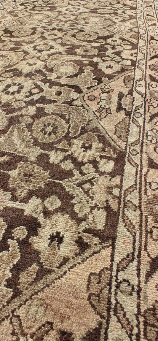 Vintage Hamedan with Intricate Flowers and Vines in Earth Tones This magnificent Hamedan features beautiful earth colors and tones. The border consists of intricate flowers connected by vines. The main part of the rug has a wonderful pattern con... - Keivan Woven ArtsH - 903 - 08 - 2376Rug