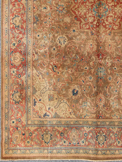 Antique Mahal Rug with Floral Pattern in Camel, Coral, Turquoise , Rust Red. Antique Mahal Rug with Floral Pattern in Camel, Coral, Turquoise , Rust Red Antique Persian Mahal Rug with Floral Pattern, Rug 904 - 17, Country of Origin/Iran, Type/Pers... - Keivan Woven ArtsH - 904 - 17 - 1221Rug