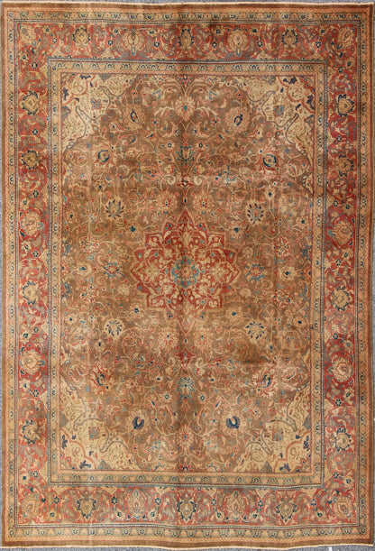 Antique Mahal Rug with Floral Pattern in Camel, Coral, Turquoise , Rust Red. Antique Mahal Rug with Floral Pattern in Camel, Coral, Turquoise , Rust Red Antique Persian Mahal Rug with Floral Pattern, Rug 904 - 17, Country of Origin/Iran, Type/Pers... - Keivan Woven ArtsH - 904 - 17 - 1221Rug