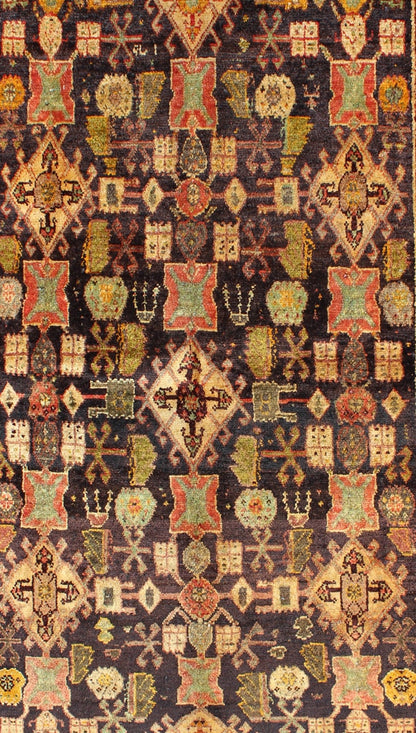 Vintage Persian Gabbeh carpet with all - over geometric Design and Midnight Field, rug h - 905 - 07, country of origin / type: Iran / Tribal, circa 1940 This dazzling Vintage Persian Gabbeh rug bears a remarkable all - over geometric design paired with ... - Keivan Woven ArtsH - 905 - 07 - 1229Rug