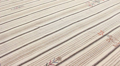 Antique Neutral Paneled Kilim Flat - Weave in Tones of Cream and Brown Antique neutral paneled Kilim flat - weave in tones of cream and brown with newly woven designs. Casual flat - weave Kilim design, rug H20 - 0904, country of origin / type: Iran / Ki... - Keivan Woven ArtsH20 - 0904 - 13434Rug