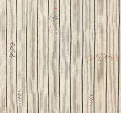 Antique Neutral Paneled Kilim Flat - Weave in Tones of Cream and Brown Antique neutral paneled Kilim flat - weave in tones of cream and brown with newly woven designs. Casual flat - weave Kilim design, rug H20 - 0904, country of origin / type: Iran / Ki... - Keivan Woven ArtsH20 - 0904 - 13434Rug