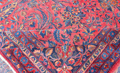Antique Persian Kashan Rug With a All - Over Design On A Red Field and Blue Border. Keivan Woven Arts / Rug H8 - 0102, country of origin / type: Persian / Kashan, circa early - 20th century. Measures: 10'6'' x 13'10''. This Antique Kashan carpet, feat... - Keivan Woven ArtsH8 - 0102 - 557Rug