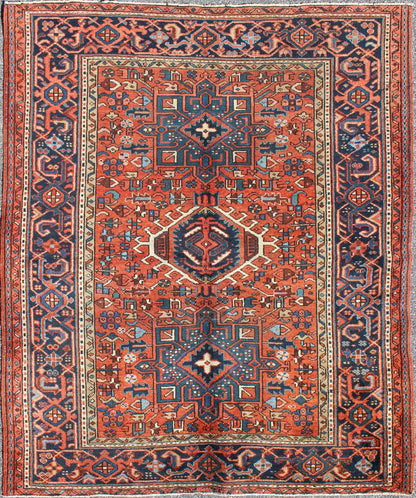 Antique Persian Karajeh Rug with Three Geometric Medallions in Rust & Blue Exquisite Antique Persian Serapi - Karajeh, rug H8 - 0302, country of origin / type: Persian / Serapi - Karajeh, circa early - 20th Century. Traditionally inspired by the... - Keivan Woven ArtsH8 - 0302 - 1062Rug