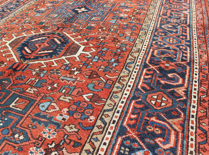 Antique Persian Karajeh Rug with Three Geometric Medallions in Rust & Blue Exquisite Antique Persian Serapi - Karajeh, rug H8 - 0302, country of origin / type: Persian / Serapi - Karajeh, circa early - 20th Century. Traditionally inspired by the... - Keivan Woven ArtsH8 - 0302 - 1062Rug