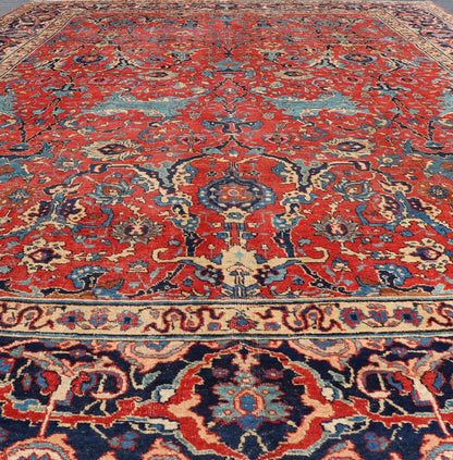 Antique Tabriz Rug with All Over Design in Rust Red, Blue's, Yellow, and L. Blue. Keivan Woven Arts / rug H8 - 0601, country of origin / type: Iran / Tabriz, circa 1910s. Measures: 9'7 x 13'3. This unique and compelling antique Tabriz was w... - Keivan Woven ArtsH8 - 0601 - 3005Rug