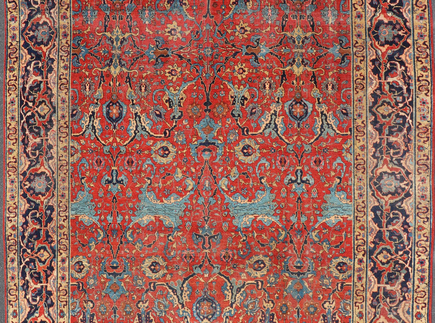 Antique Tabriz Rug with All Over Design in Rust Red, Blue's, Yellow, and L. Blue. Keivan Woven Arts / rug H8 - 0601, country of origin / type: Iran / Tabriz, circa 1910s. Measures: 9'7 x 13'3. This unique and compelling antique Tabriz was w... - Keivan Woven ArtsH8 - 0601 - 3005Rug