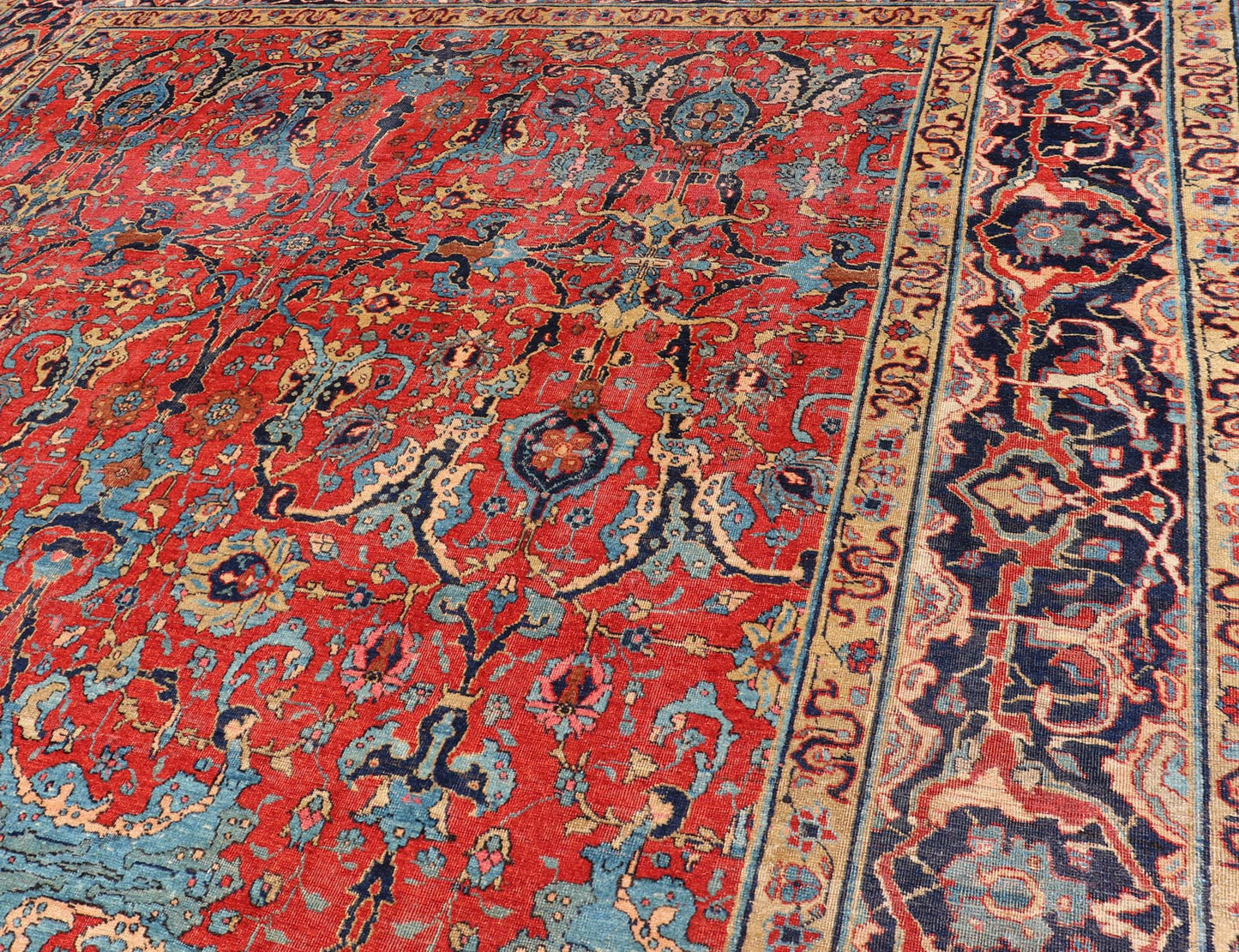 Antique Tabriz Rug with All Over Design in Rust Red, Blue's, Yellow, and L. Blue. Keivan Woven Arts / rug H8 - 0601, country of origin / type: Iran / Tabriz, circa 1910s. Measures: 9'7 x 13'3. This unique and compelling antique Tabriz was w... - Keivan Woven ArtsH8 - 0601 - 3005Rug