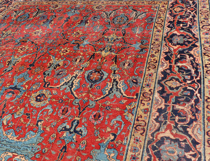 Antique Tabriz Rug with All Over Design in Rust Red, Blue's, Yellow, and L. Blue. Keivan Woven Arts / rug H8 - 0601, country of origin / type: Iran / Tabriz, circa 1910s. Measures: 9'7 x 13'3. This unique and compelling antique Tabriz was w... - Keivan Woven ArtsH8 - 0601 - 3005Rug