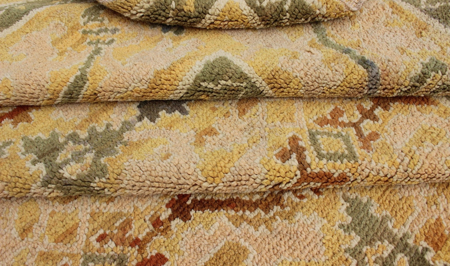 Grandiose Spanish Rug in Gold, Yellow, Green and Raffia Colors, kwarugs, H8 - 0602. Vintage Spanish Large Rug This golden masterpiece was expertly handcrafted in Spain during the early part of the 20th Century. The field's multi - faceted colors pla... - Keivan Woven ArtsH8 - 0602 - 335Rug