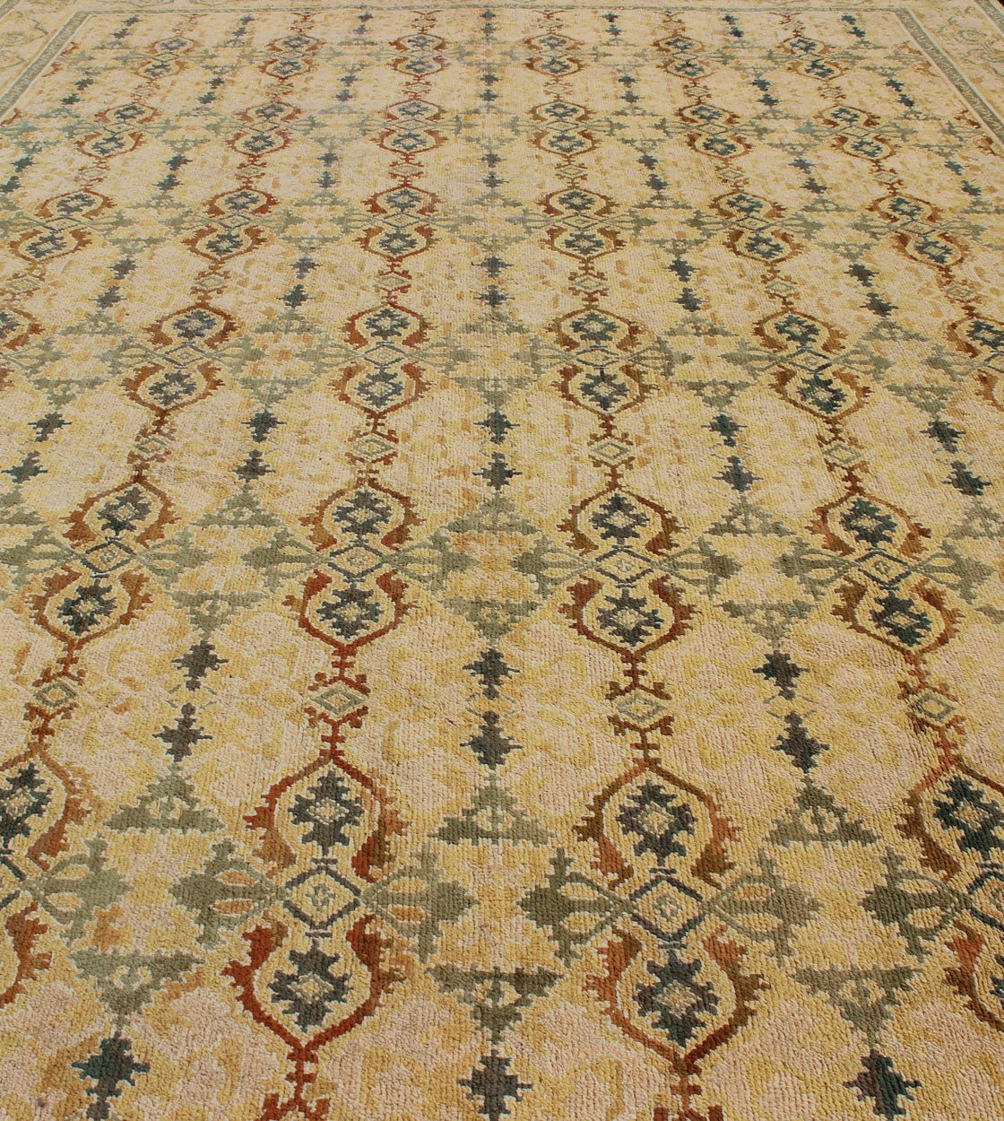 Grandiose Spanish Rug in Gold, Yellow, Green and Raffia Colors, kwarugs, H8 - 0602. Vintage Spanish Large Rug This golden masterpiece was expertly handcrafted in Spain during the early part of the 20th Century. The field's multi - faceted colors pla... - Keivan Woven ArtsH8 - 0602 - 335Rug