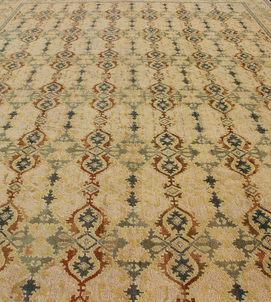 Grandiose Spanish Rug in Gold, Yellow, Green and Raffia Colors, kwarugs, H8 - 0602. Vintage Spanish Large Rug This golden masterpiece was expertly handcrafted in Spain during the early part of the 20th Century. The field's multi - faceted colors pla... - Keivan Woven ArtsH8 - 0602 - 335Rug