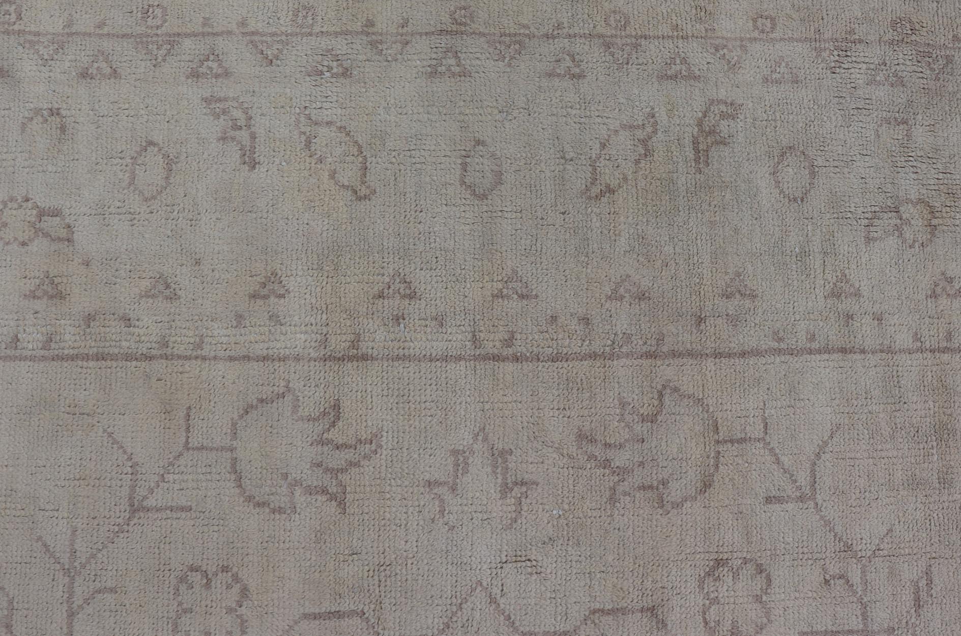 Antique Turkish Oushak Rug with all Over Design in White and Muted Design. Keivan Woven Arts / rug/ H8 - 0603, Country of origin/ Turkey antique. Measures: 9'5 x 12'10 This antique Oushak was beautifully crafted in Turkey during the early part of... - Keivan Woven ArtsH8 - 0603 - 569Rug