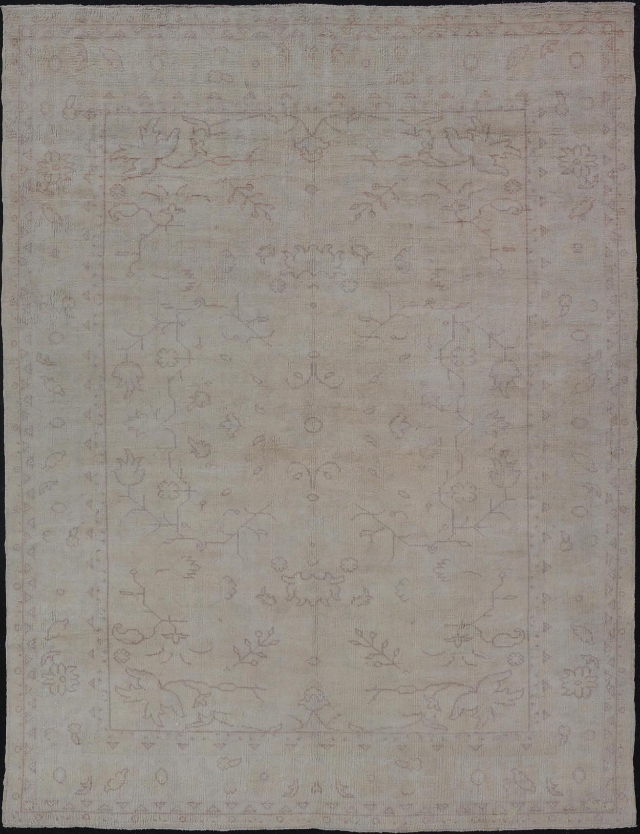Antique Turkish Oushak Rug with all Over Design in White and Muted Design. Keivan Woven Arts / rug/ H8 - 0603, Country of origin/ Turkey antique. Measures: 9'5 x 12'10 This antique Oushak was beautifully crafted in Turkey during the early part of... - Keivan Woven ArtsH8 - 0603 - 569Rug