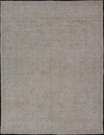 Antique Turkish Oushak Rug with all Over Design in White and Muted Design. Keivan Woven Arts / rug/ H8 - 0603, Country of origin/ Turkey antique. Measures: 9'5 x 12'10 This antique Oushak was beautifully crafted in Turkey during the early part of... - Keivan Woven ArtsH8 - 0603 - 569Rug