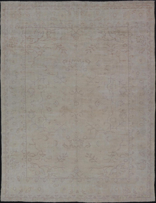 Antique Turkish Oushak Rug with all Over Design in White and Muted Design. Keivan Woven Arts / rug/ H8 - 0603, Country of origin/ Turkey antique. Measures: 9'5 x 12'10 This antique Oushak was beautifully crafted in Turkey during the early part of... - Keivan Woven ArtsH8 - 0603 - 569Rug