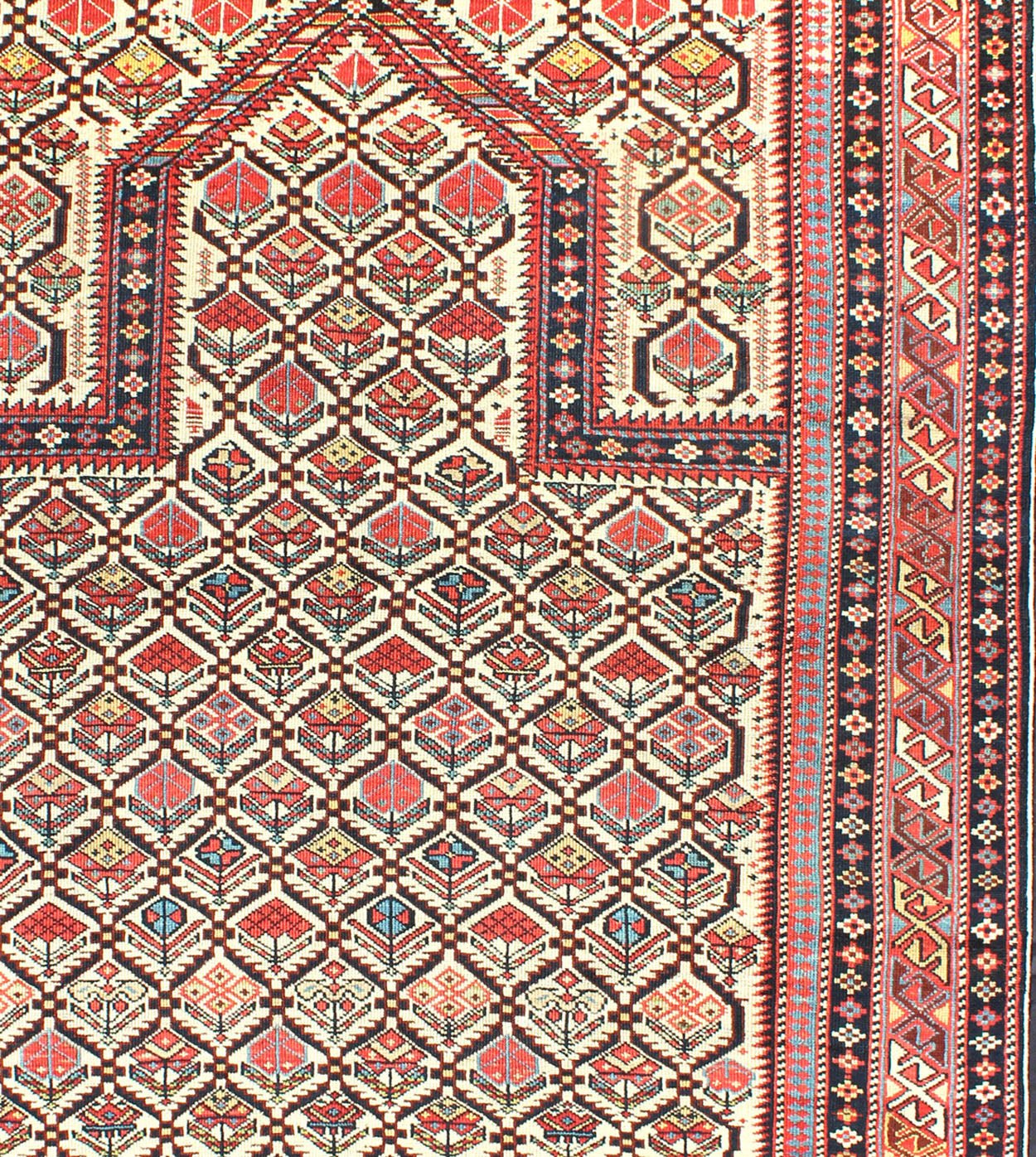 Antique 19th Century Caucasian Shirvan Rug with Prayer Design in Ivory. Keivan Woven Arts / rug H8 - 1002, country of origin / type: Caucus / Caucasian, circa 1870. Measures: 4'0 x 4'10. A late 19th century Shirvan prayer rug with all - over paisley ... - Keivan Woven ArtsH8 - 1002 - 3053Rug