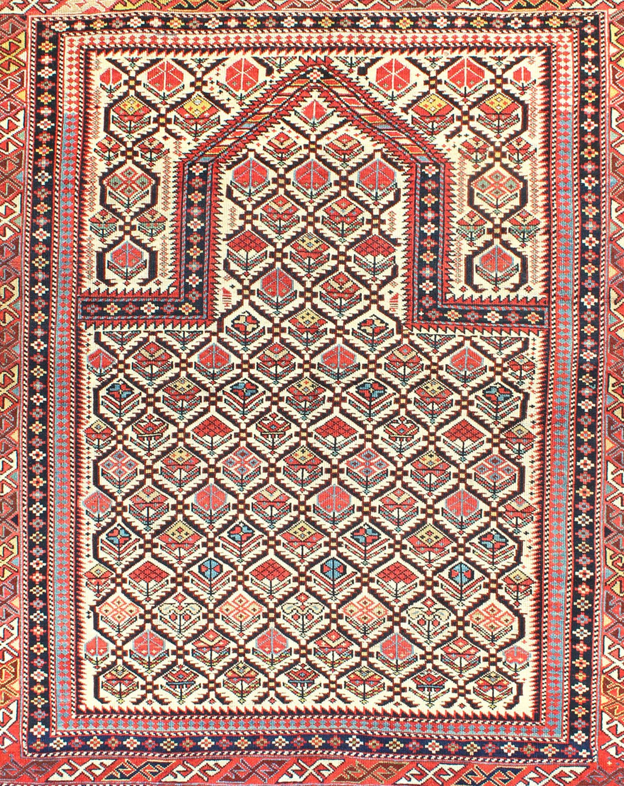 Antique 19th Century Caucasian Shirvan Rug with Prayer Design in Ivory. Keivan Woven Arts / rug H8 - 1002, country of origin / type: Caucus / Caucasian, circa 1870. Measures: 4'0 x 4'10. A late 19th century Shirvan prayer rug with all - over paisley ... - Keivan Woven ArtsH8 - 1002 - 3053Rug