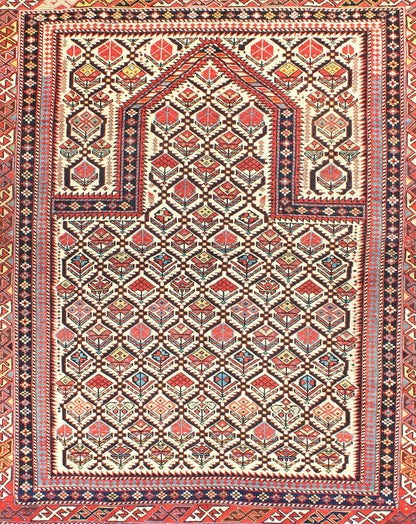 Antique 19th Century Caucasian Shirvan Rug with Prayer Design in Ivory. Keivan Woven Arts / rug H8 - 1002, country of origin / type: Caucus / Caucasian, circa 1870. Measures: 4'0 x 4'10. A late 19th century Shirvan prayer rug with all - over paisley ... - Keivan Woven ArtsH8 - 1002 - 3053Rug