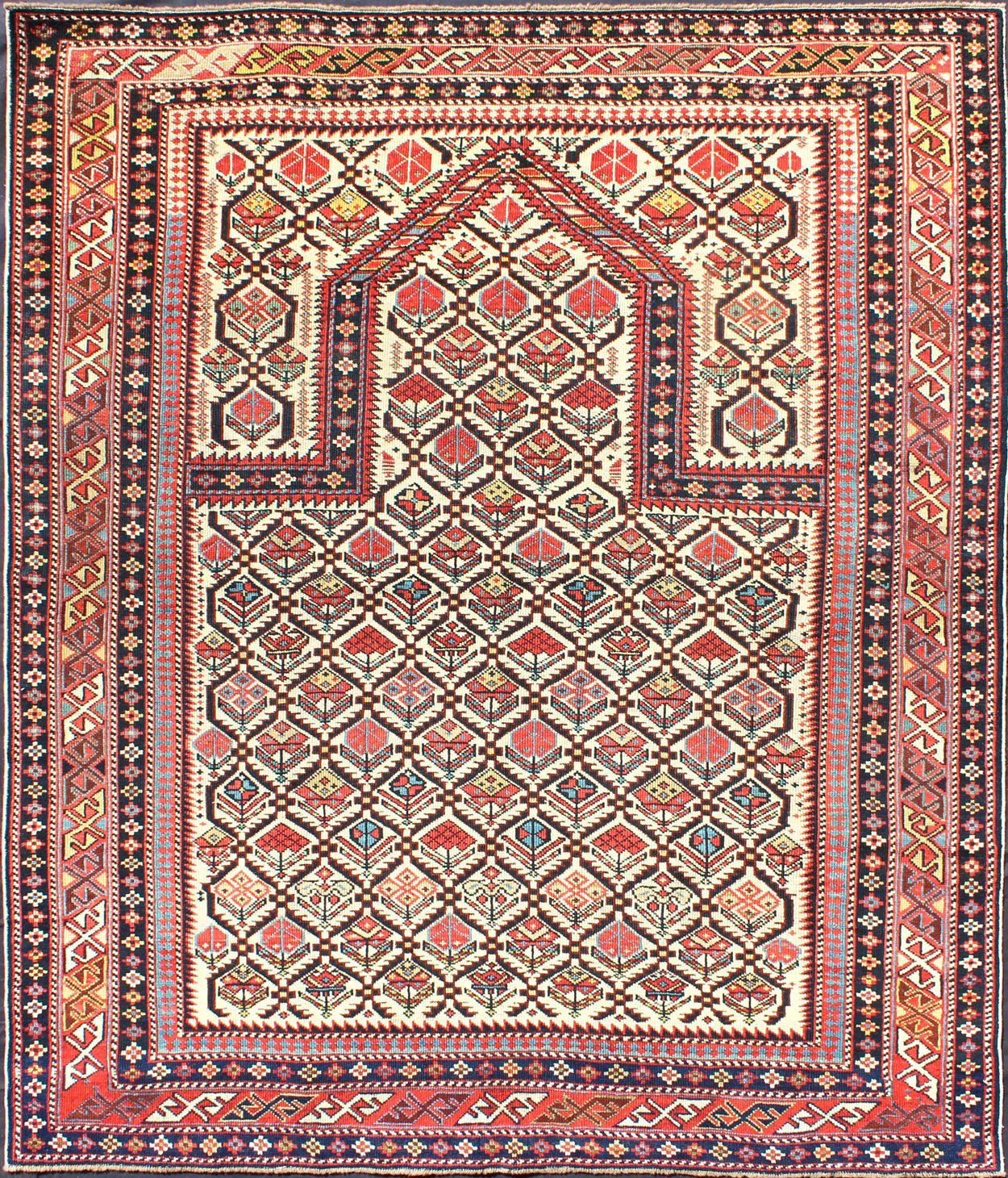 Antique 19th Century Caucasian Shirvan Rug with Prayer Design in Ivory. Keivan Woven Arts / rug H8 - 1002, country of origin / type: Caucus / Caucasian, circa 1870. Measures: 4'0 x 4'10. A late 19th century Shirvan prayer rug with all - over paisley ... - Keivan Woven ArtsH8 - 1002 - 3053Rug